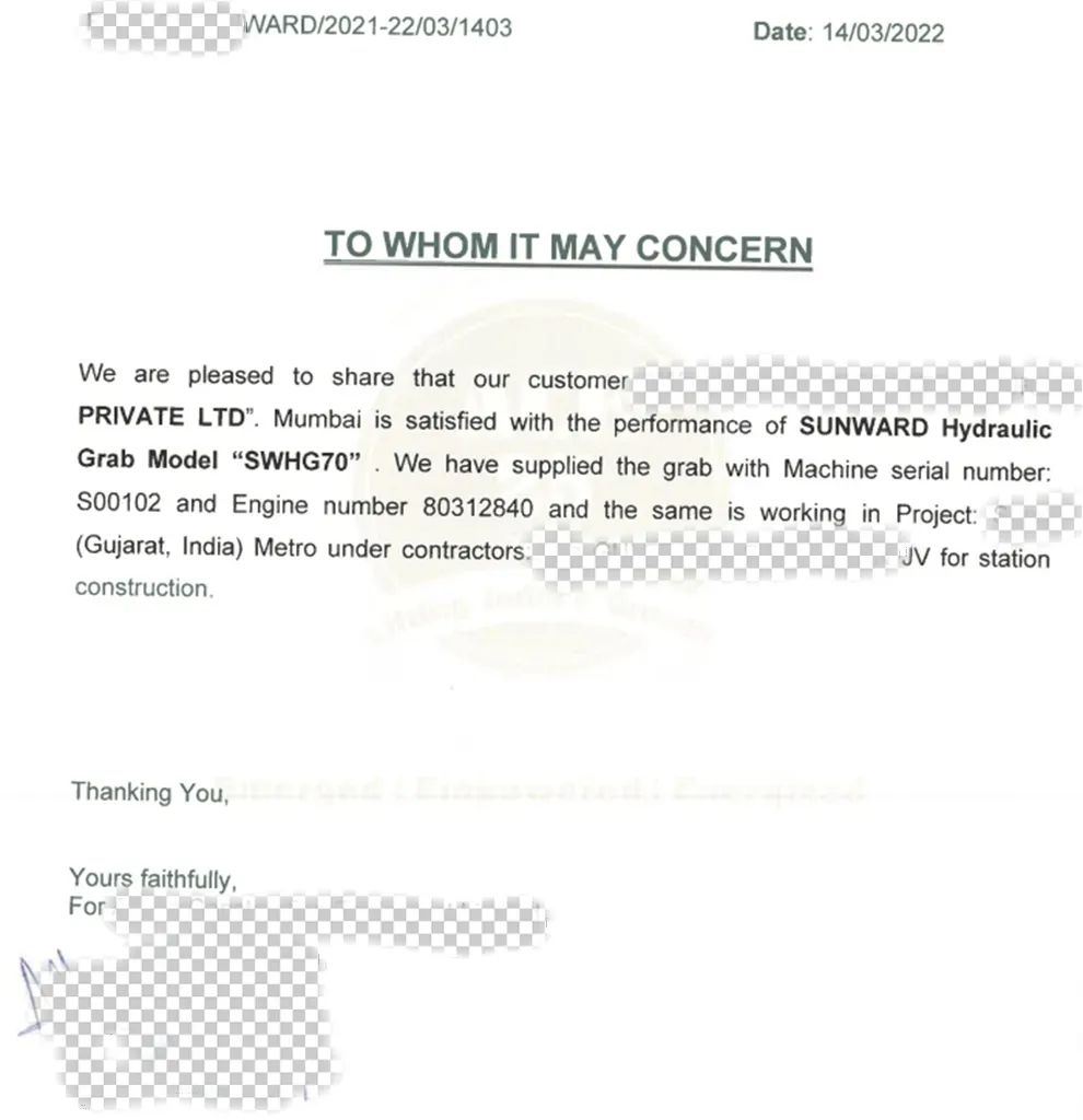 感谢信！山河智能SWHG70液压抓斗助力海外基础施工获肯定